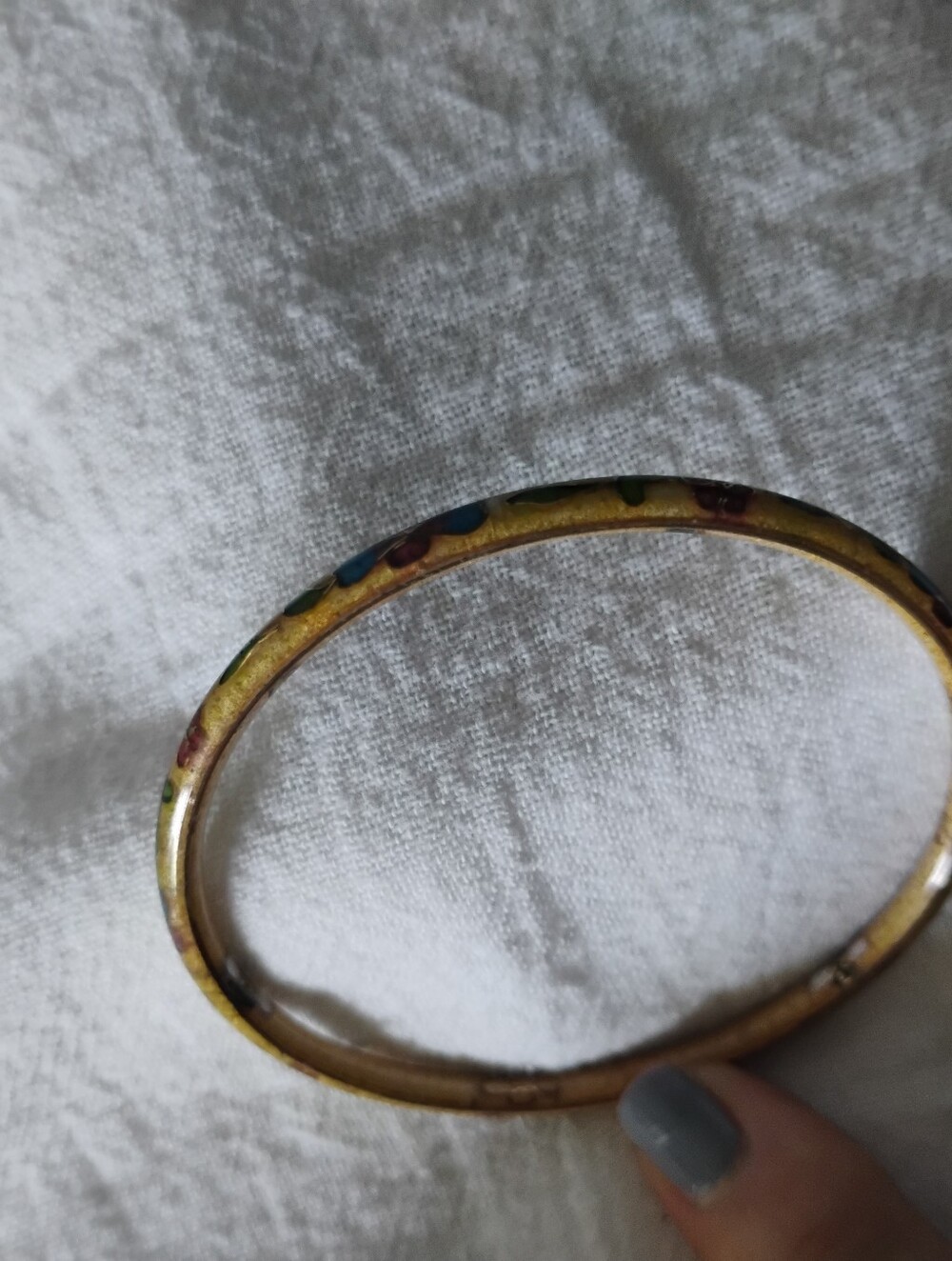 Vintage Hand Painted Asian Bangle Bracelet, Yellow